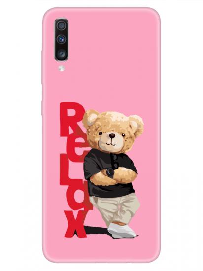 Samsung A70 Teddy Bear Relax Pembe Telefon Kılıfı