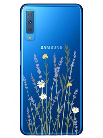 Samsung A7 2018 Lavanta Desenli Şeffaf Telefon Kılıfı