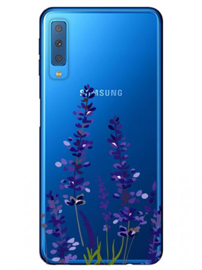 Samsung A7 2018 Lavanta Desenli Şeffaf Telefon Kılıfı