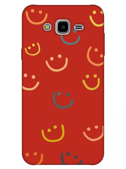 Samsung J7 Emoji Gülen Yüz Kırmızı Telefon Kılıfı