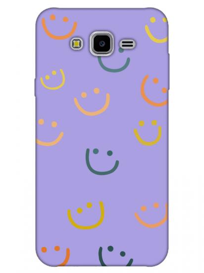 Samsung J7 Emoji Gülen Yüz Lila Telefon Kılıfı