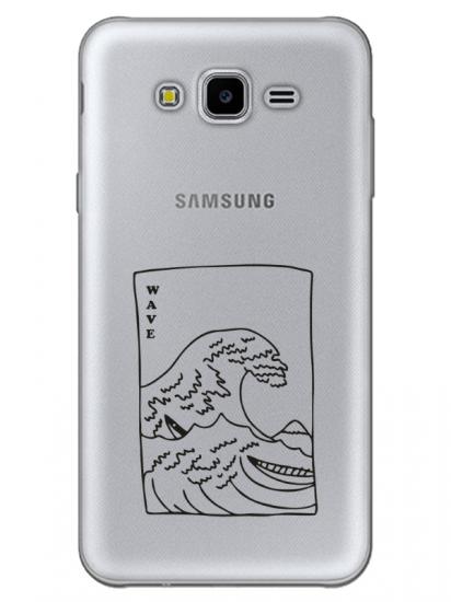 Samsung J7 Core Kanagawa Wave Şeffaf Telefon Kılıfı