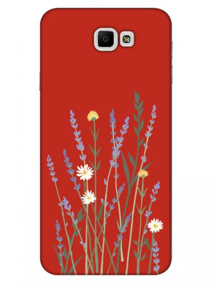 Samsung J7 Prime Lavanta Desenli Kırmızı Telefon Kılıfı