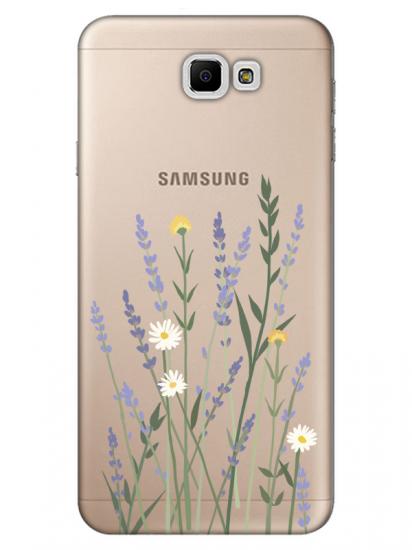 Samsung J7 Prime Lavanta Desenli Şeffaf Telefon Kılıfı