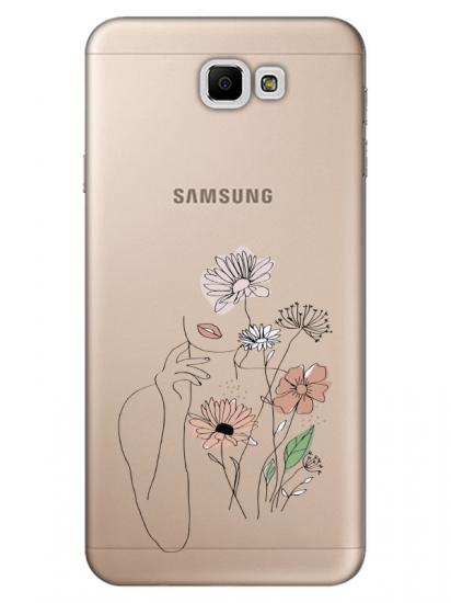 Samsung J7 Prime Kadın Çiçek Şeffaf Telefon Kılıfı