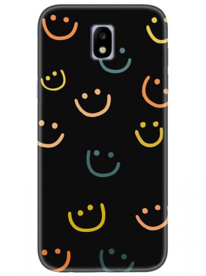 Samsung J7 Pro Emoji Gülen Yüz Siyah Telefon Kılıfı