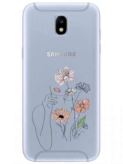 Samsung J7 Pro Kadın Çiçek Şeffaf Telefon Kılıfı