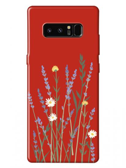 Samsung Note 8 Lavanta Desenli Kırmızı Telefon Kılıfı