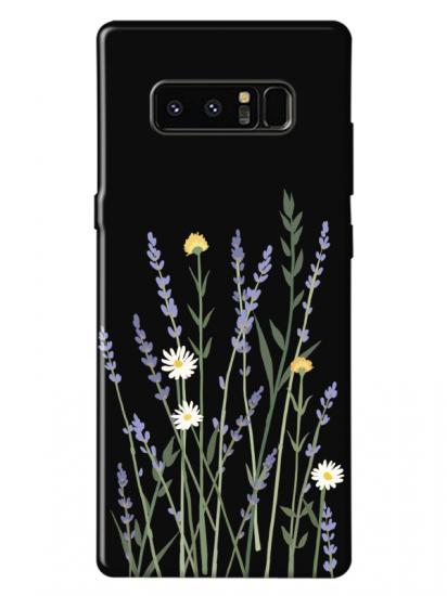 Samsung Note 8 Lavanta Desenli Siyah Telefon Kılıfı