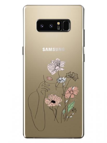 Samsung Note 8 Kadın Çiçek Şeffaf Telefon Kılıfı