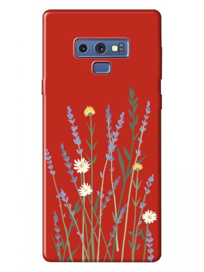 Samsung Note 9 Lavanta Desenli Kırmızı Telefon Kılıfı