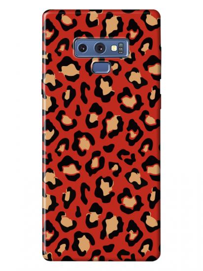 Samsung Note 9 Leopar Desenli Kırmızı Telefon Kılıfı