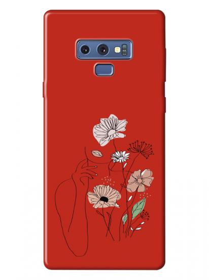 Samsung Note 9 Kadın Çiçek Kırmızı Telefon Kılıfı