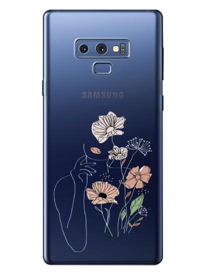 Samsung Note 9 Kadın Çiçek Şeffaf Telefon Kılıfı