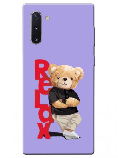 Samsung Note 10 Teddy Bear Relax Lila Telefon Kılıfı