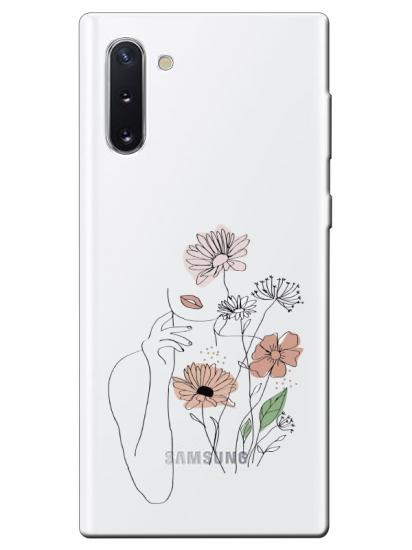 Samsung Note 10 Kadın Çiçek Şeffaf Telefon Kılıfı