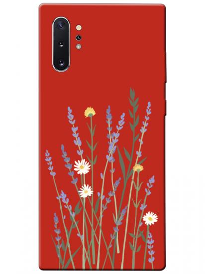 Samsung Note 10 Plus Lavanta Desenli Kırmızı Telefon Kılıfı