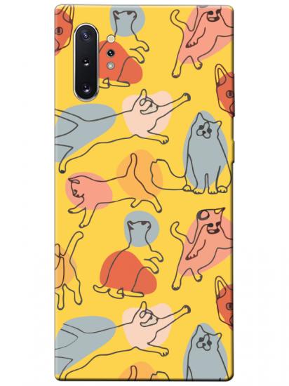 Samsung Note 10 Plus Kedi Figürleri Sarı Telefon Kılıfı