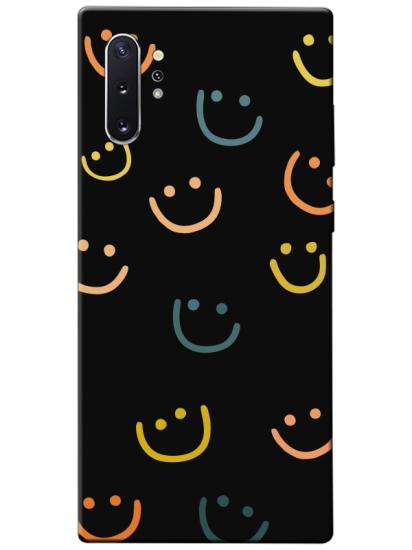 Samsung Note 10 Plus Emoji Gülen Yüz Siyah Telefon Kılıfı