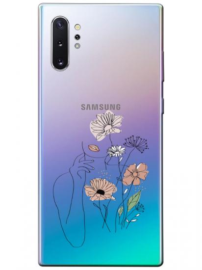 Samsung Note 10 Plus Kadın Çiçek Şeffaf Telefon Kılıfı