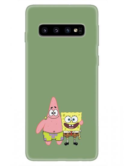 Samsung S10 Sünger Bob Ve Patrickstar Yeşil Telefon Kılıfı