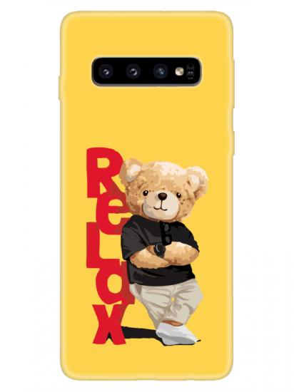 Samsung S10 Teddy Bear Relax Sarı Telefon Kılıfı