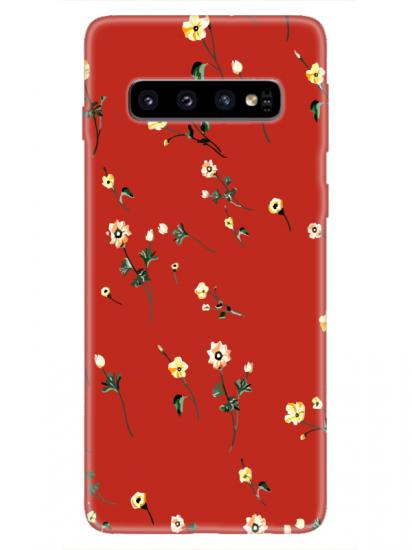 Samsung S10 Çiçekli Kırmızı Telefon Kılıfı