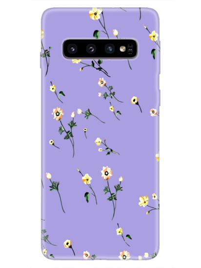 Samsung S10 Çiçekli Lila Telefon Kılıfı