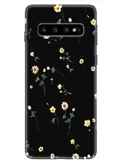 Samsung S10 Çiçekli Siyah Telefon Kılıfı