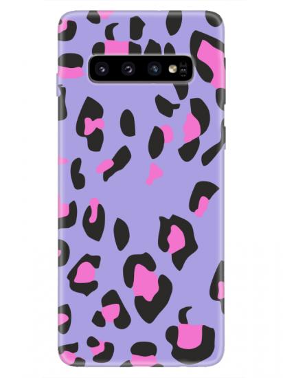 Samsung S10 Leopar Desen Lila Telefon Kılıfı