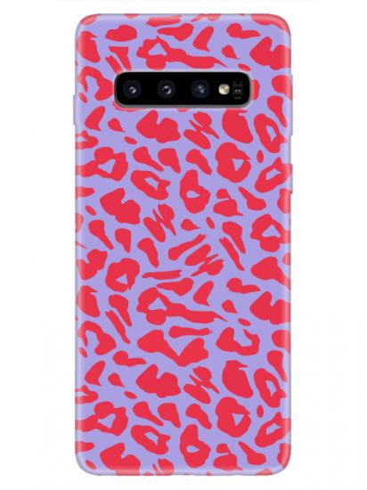 Samsung S10 Leopar Desenli Lila Telefon Kılıfı