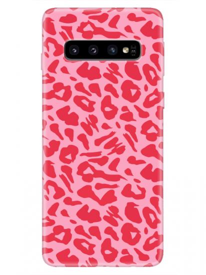 Samsung S10 Leopar Desen Pembe Telefon Kılıfı