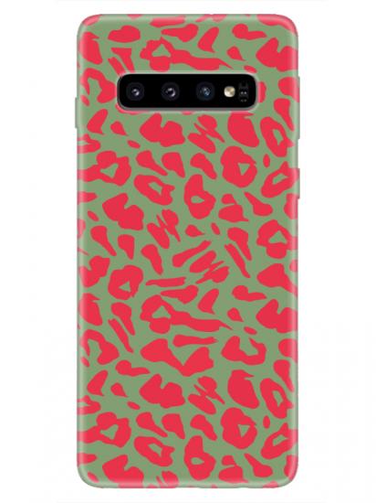 Samsung S10 Leopar Desenli Yeşil Telefon Kılıfı