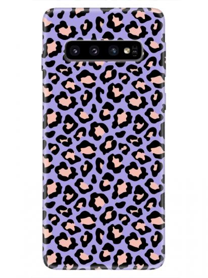 Samsung S10 Leopar Desenli Lila Telefon Kılıfı