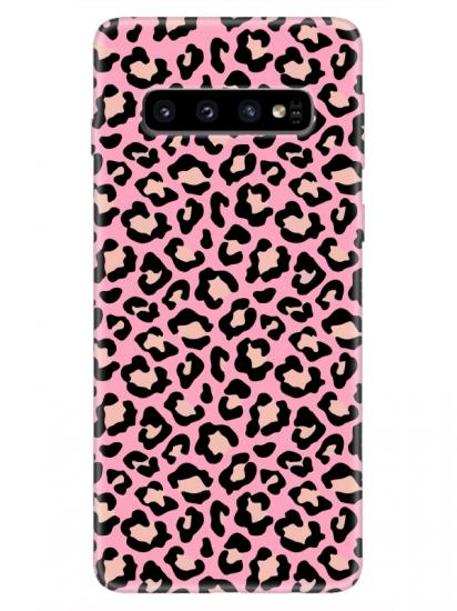 Samsung S10 Leopar Desenli Pembe Telefon Kılıfı