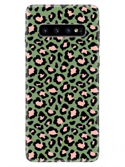 Samsung S10 Leopar Desenli Yeşil Telefon Kılıfı