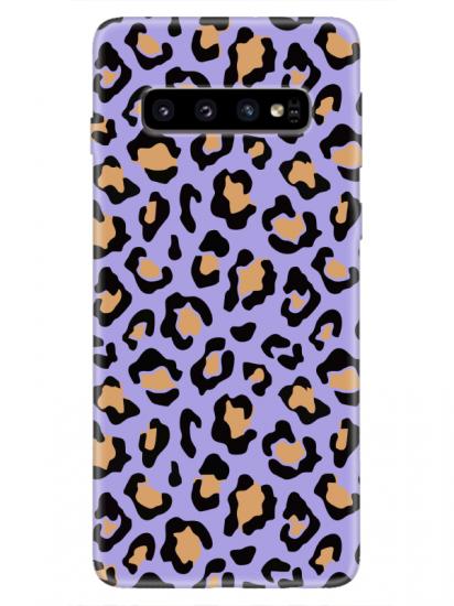 Samsung S10 Leopar Desenli Lila Telefon Kılıfı