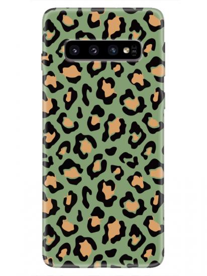 Samsung S10 Leopar Desenli Yeşil Telefon Kılıfı