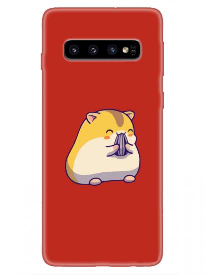 Samsung S10 Sevimli Hamster Kırmızı Telefon Kılıfı