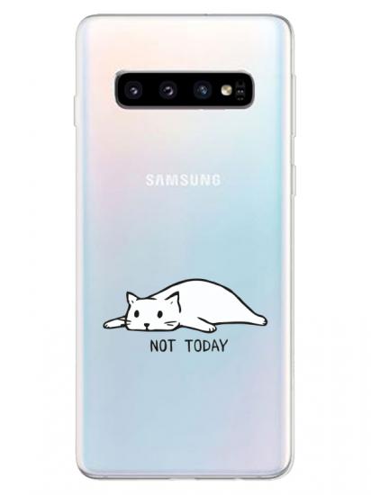 Samsung S10 Not Today Kedi Şeffaf Telefon Kılıfı