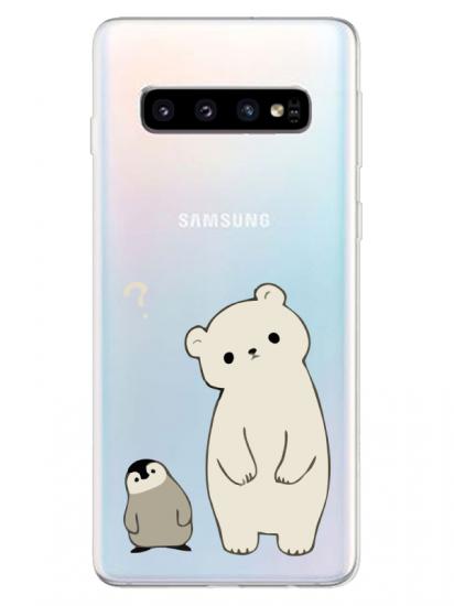 Samsung S10 Penguen Ve Ayıcık Şeffaf Telefon Kılıfı