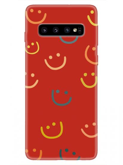 Samsung S10 Emoji Gülen Yüz Kırmızı Telefon Kılıfı