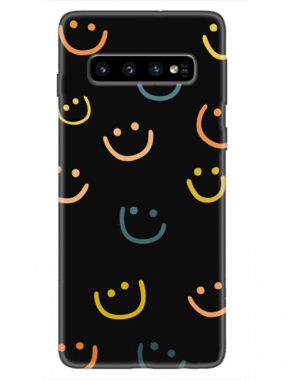 Samsung S10 Emoji Gülen Yüz Siyah Telefon Kılıfı