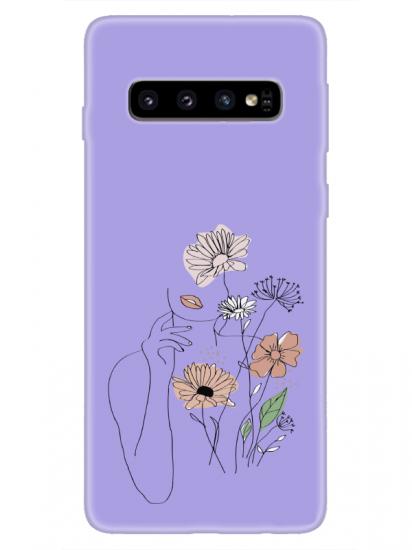 Samsung S10 Kadın Çiçek Lila Telefon Kılıfı