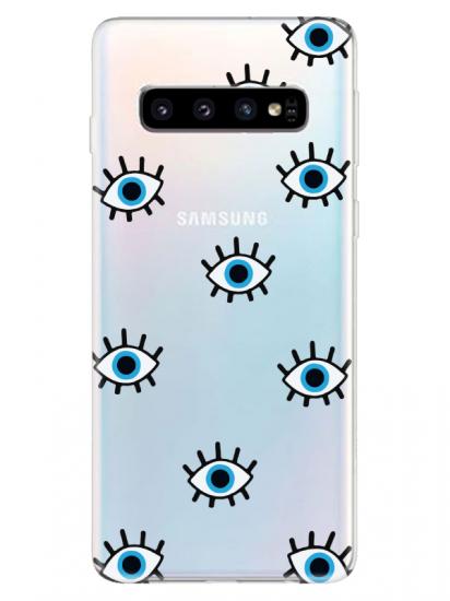 Samsung S10 Nazar Gözler Şeffaf Telefon Kılıfı