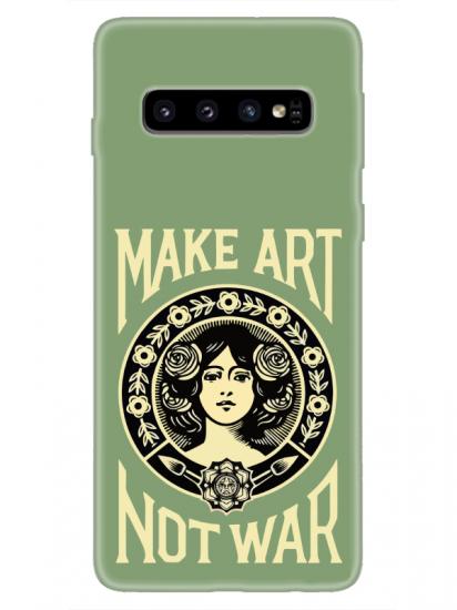 Samsung S10 Make Art Not War Yeşil Telefon Kılıfı