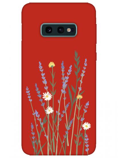 Samsung S10e Lavanta Desenli Kırmızı Telefon Kılıfı