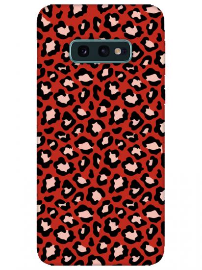 Samsung S10e Leopar Desenli Kırmızı Telefon Kılıfı