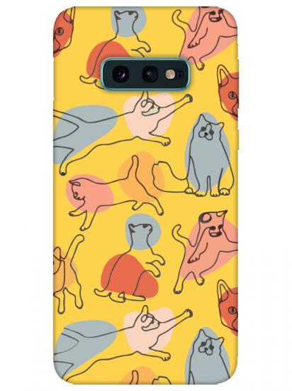 Samsung S10e Kedi Figürleri Sarı Telefon Kılıfı