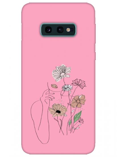 Samsung S10e Kadın Çiçek Pembe Telefon Kılıfı